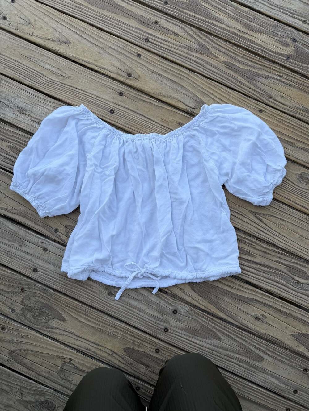 Mr. Buno White Off-The-Shoulder Puff Sleeve Rayon Top One Size